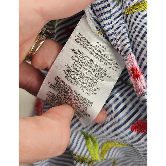 Bcbg size L button front chambray striped floral shirt tunic dress EUC whimsical - Picture 4 of 7